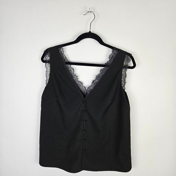 Abound Black Faux Button Lace Trim Dressy Tank Boxy Size Medium Sexy Romantic - Picture 1 of 9